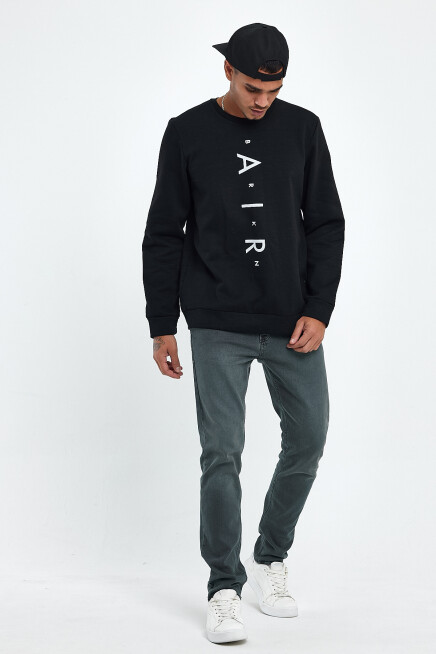 Süperlife Erkek Bisiklet Yaka Regular Fit Air Baskılı İnce Sweatshirt SPR22SW131