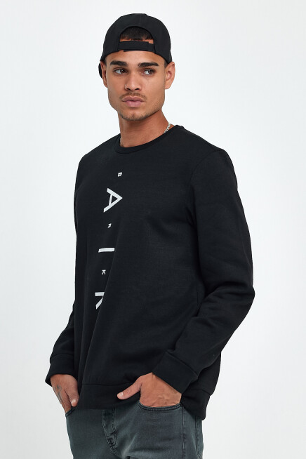 Süperlife Erkek Bisiklet Yaka Regular Fit Air Baskılı İnce Sweatshirt SPR22SW131