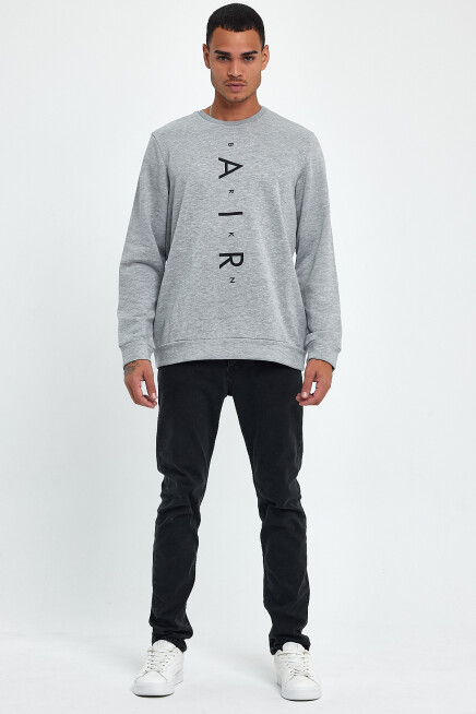 Süperlife Erkek Bisiklet Yaka Regular Fit Air Baskılı İnce Sweatshirt SPR22SW131