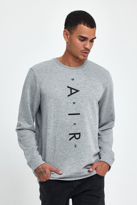 Erkek Bisiklet Yaka Regular Fit Air Baskılı İnce Sweatshirt SPR22SW131