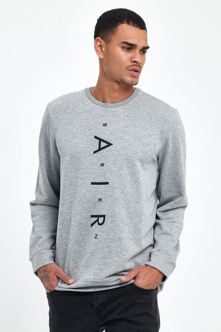 Süperlife Erkek Bisiklet Yaka Regular Fit Air Baskılı İnce Sweatshirt SPR22SW131