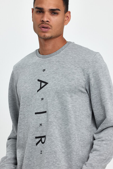 Süperlife Erkek Bisiklet Yaka Regular Fit Air Baskılı İnce Sweatshirt SPR22SW131