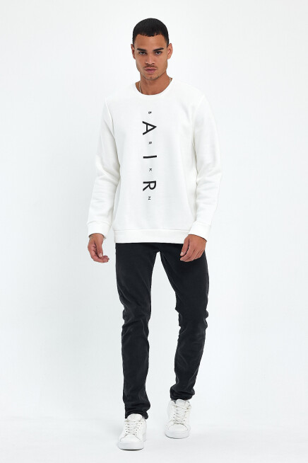 Süperlife Erkek Bisiklet Yaka Regular Fit Air Baskılı İnce Sweatshirt SPR22SW131