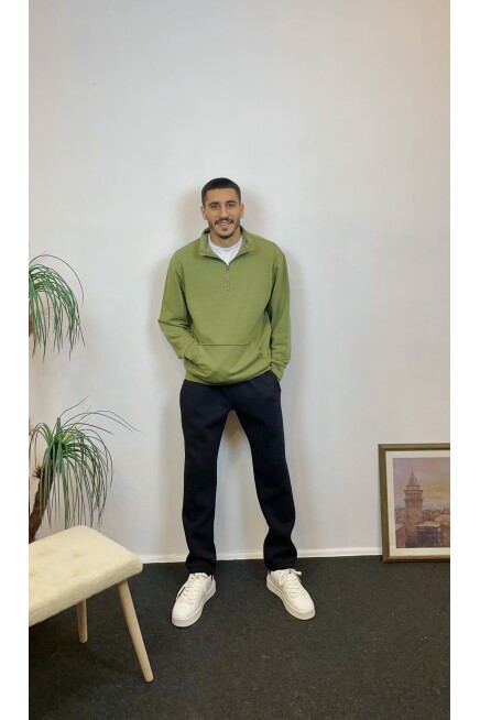 Süperlife Erkek 3 iplik Yarım Fermuarlı Kanguru Çepli Sweatshırt spr24sw22