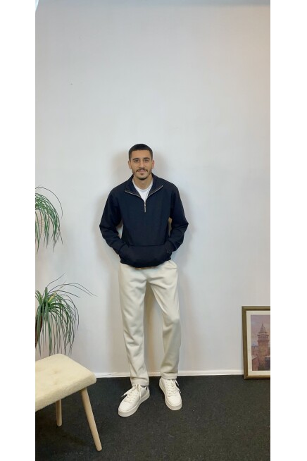Süperlife Erkek 3 iplik Yarım Fermuarlı Kanguru Çepli Sweatshırt spr24sw22