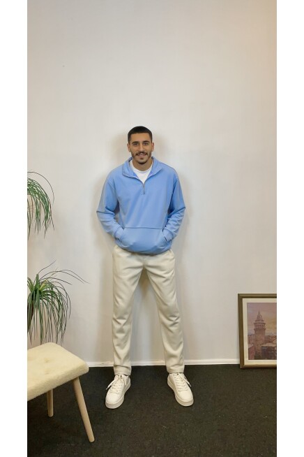 Süperlife Erkek 3 iplik Yarım Fermuarlı Kanguru Çepli Sweatshırt spr24sw22