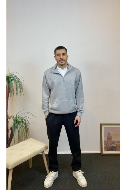 Süperlife Erkek 3 iplik Yarım Fermuarlı Kanguru Çepli Sweatshırt spr24sw22