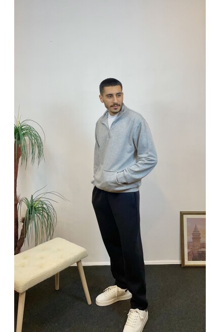 Süperlife Erkek 3 iplik Yarım Fermuarlı Kanguru Çepli Sweatshırt spr24sw22