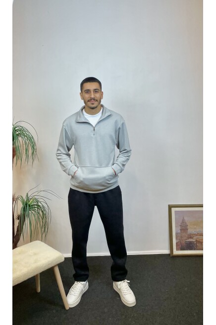Süperlife Erkek 3 iplik Yarım Fermuarlı Kanguru Çepli Sweatshırt spr24sw22