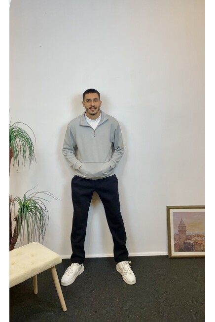 Süperlife Erkek 3 iplik Yarım Fermuarlı Kanguru Çepli Sweatshırt spr24sw22