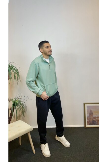 Süperlife Erkek 3 iplik Yarım Fermuarlı Kanguru Çepli Sweatshırt spr24sw22