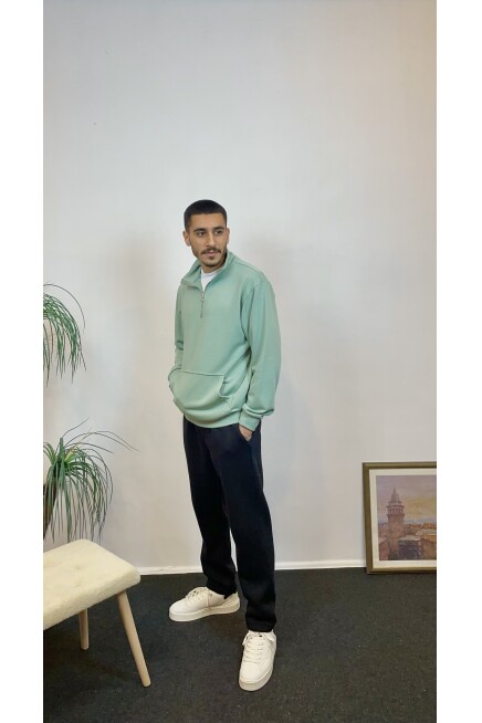 Süperlife Erkek 3 iplik Yarım Fermuarlı Kanguru Çepli Sweatshırt spr24sw22