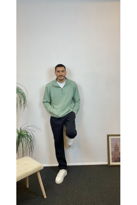 Süperlife Erkek 3 iplik Yarım Fermuarlı Kanguru Çepli Sweatshırt spr24sw22