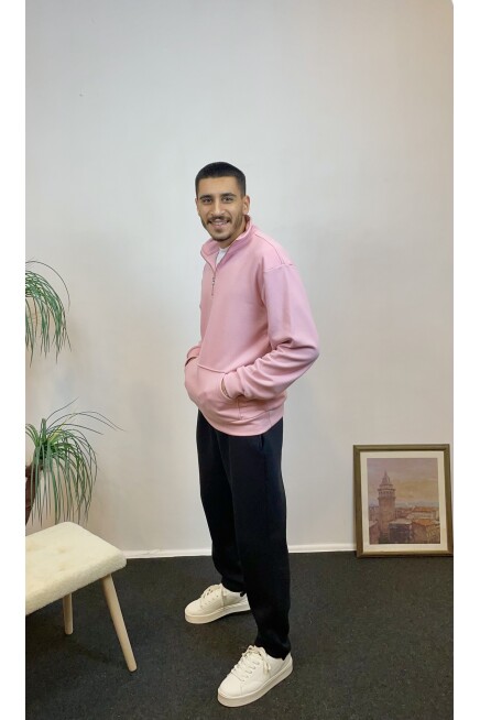 Süperlife Erkek 3 iplik Yarım Fermuarlı Kanguru Çepli Sweatshırt spr24sw22