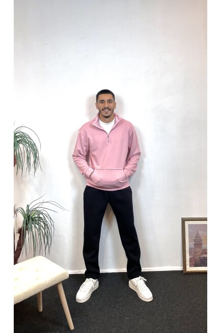 Süperlife Erkek 3 iplik Yarım Fermuarlı Kanguru Çepli Sweatshırt spr24sw22