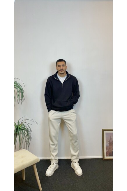 Süperlife Erkek 3 iplik Yarım Fermuarlı Kanguru Çepli Sweatshırt spr24sw22