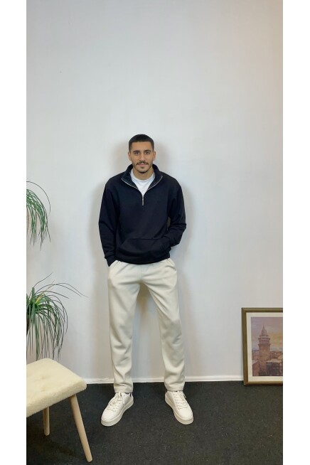 Süperlife Erkek 3 iplik Yarım Fermuarlı Kanguru Çepli Sweatshırt spr24sw22