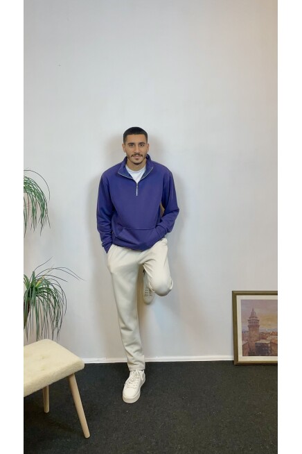 Süperlife Erkek 3 iplik Yarım Fermuarlı Kanguru Çepli Sweatshırt spr24sw22