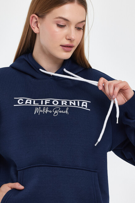 Süperlife Kadın Kapşonlu Rahat Kalıp İçi Polarlı 3 iplik Californıa Baskılı SweatShırt spr24swk11