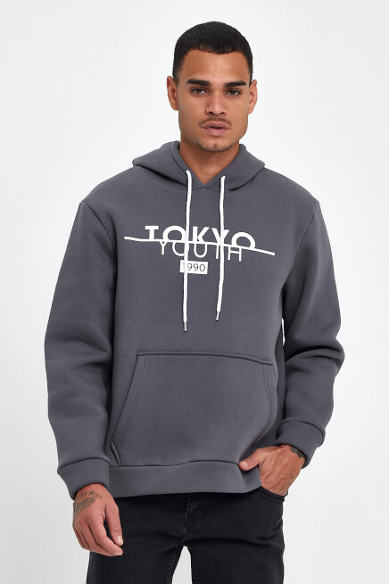 Süperlife Erkek Kapşonlu Rahat Kalıp İçi Polarlı 3 iplik Tokyo Baskılı SweatShırt spr24sw12