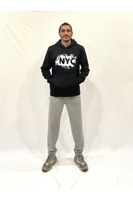 Süperlife Erkek Kapşonlu Rahat Kalıp İçi Polarlı 3 iplik NYC Baskılı SweatShırt spr24sw09