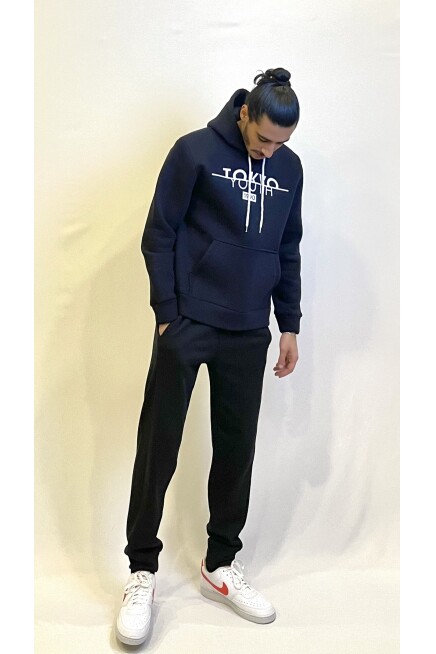 Süperlife Erkek Kapşonlu Rahat Kalıp İçi Polarlı 3 iplik Tokyo Baskılı SweatShırt spr24sw12