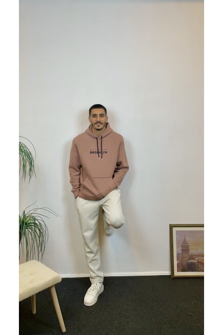 Süperlife Erkek Kapşonlu Rahat Kalıp İçi Polarlı 3 iplik  Wıllamsburg Brooklyn Baskılı Swetashırt spr24sw04
