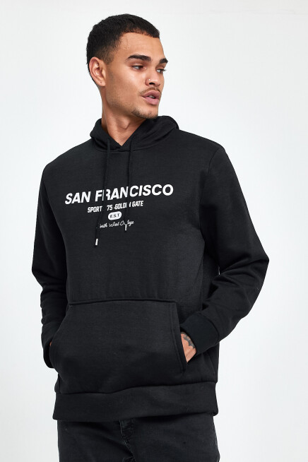 Süperlife Erkek Rahat Kalıp İçi Polarlı 3 iplik Kanguru Cepli San Francisco Swetashırt spr24sw02