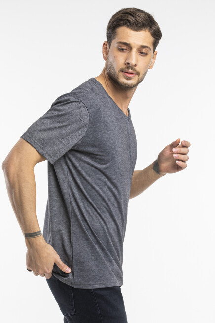Süperlife Erkek V Yaka Slim Fit Brooklyn Baskılı Kısa Kollu Tişort SPR 265