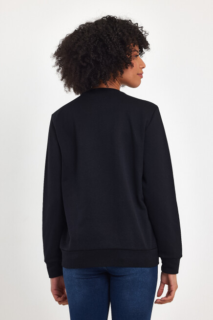Süperlife Kadın Bisiklet Yaka Rahat Kalıp İçi Polarlı 3 İplik Kalın N Baskılı Sweatshirt SPR24SWK25