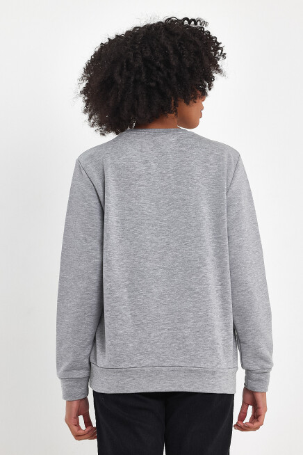 Süperlife Kadın Bisiklet Yaka Rahat Kalıp İçi Polarlı 3 İplik Kalın N Baskılı Sweatshirt SPR24SWK25