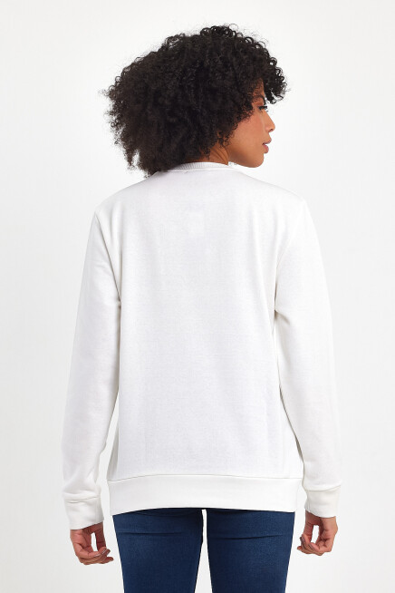 Süperlife Kadın Bisiklet Yaka Rahat Kalıp İçi Polarlı 3 İplik Kalın N Baskılı Sweatshirt SPR24SWK25