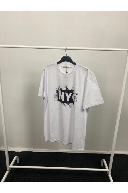 Kadın Bisiklet Yaka Oversize Fit NYC Baskılı Tişort SPR24TSk114