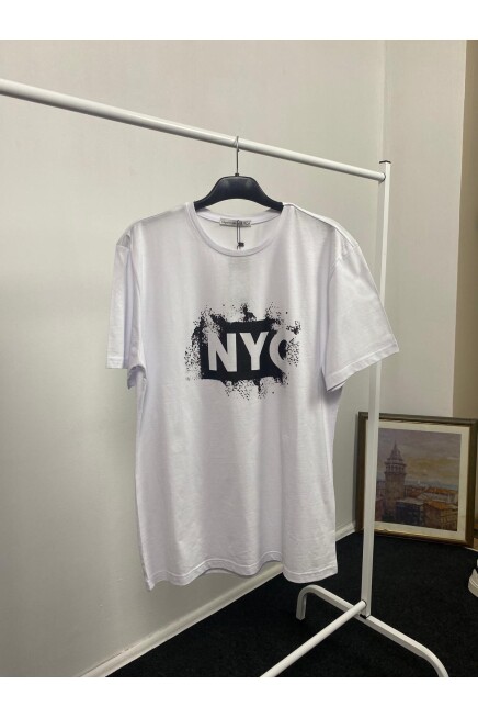 Süperlife Kadın Bisiklet Yaka Oversize Fit NYC Baskılı Tişort SPR24TSk114