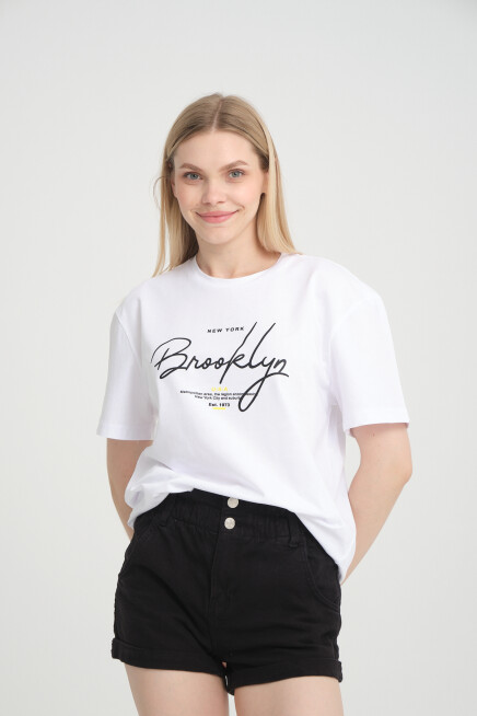 Süperlife Kadın Bisiklet Yaka Oversize Fit  Tişort SPR24TSk110