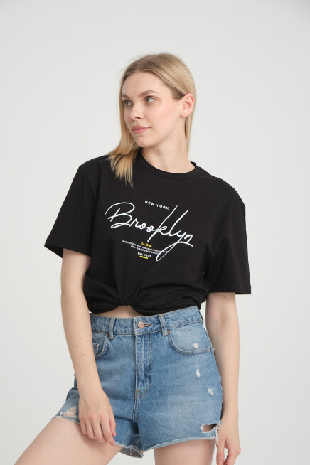 Süperlife Kadın Bisiklet Yaka Oversize Fit  Tişort SPR24TSk110