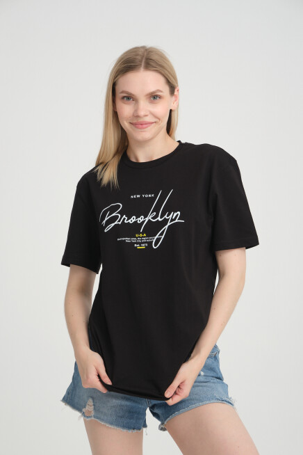 Süperlife Kadın Bisiklet Yaka Oversize Fit  Tişort SPR24TSk110