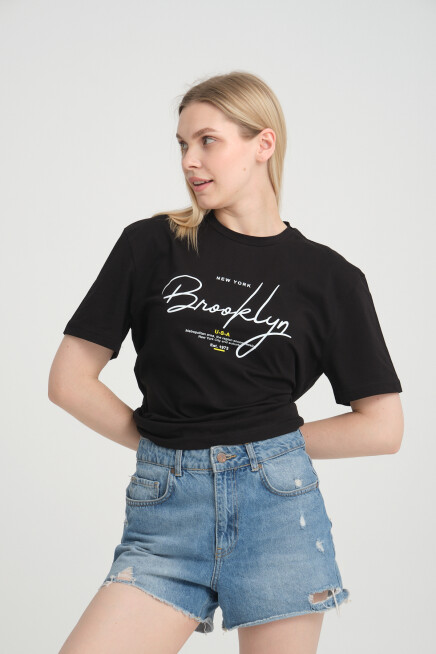 Süperlife Kadın Bisiklet Yaka Oversize Fit  Tişort SPR24TSk110