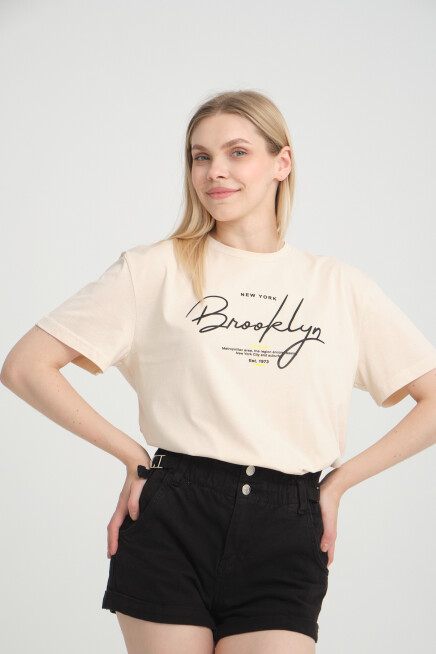 Süperlife Kadın Bisiklet Yaka Oversize Fit  Tişort SPR24TSk110