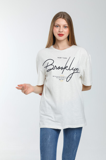 Süperlife Kadın Bisiklet Yaka Oversize Fit  Tişort SPR24TSk110