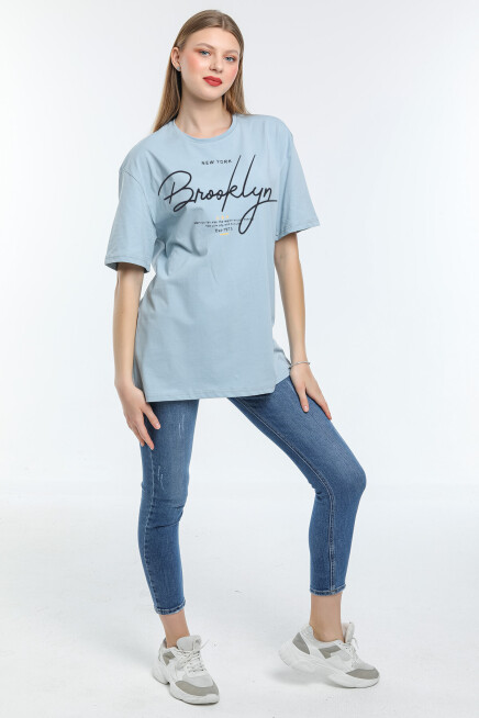 Süperlife Kadın Bisiklet Yaka Oversize Fit  Tişort SPR24TSk110