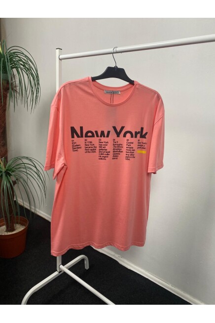 Süperlife Kadın Bisiklet Yaka Oversize Kalıp New York Baskılı Tişort SPR24TSk112