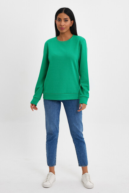 Süperlife Kadın Bisiklet Yaka Rahat Kalıp 3 iplik İçi Polarlı Kalın Sweatshirt SPR24SWK36