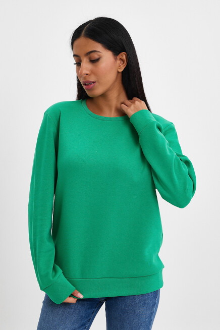 Süperlife Kadın Bisiklet Yaka Rahat Kalıp 3 iplik İçi Polarlı Kalın Sweatshirt SPR24SWK36