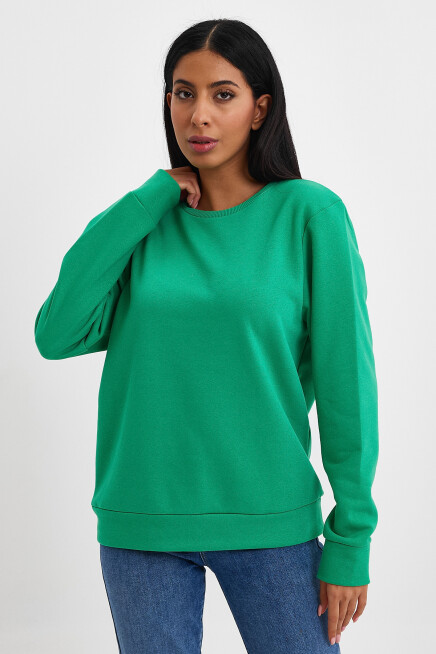 Süperlife Kadın Bisiklet Yaka Rahat Kalıp 3 iplik İçi Polarlı Kalın Sweatshirt SPR24SWK36