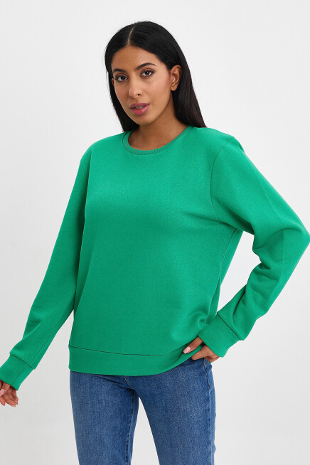 Süperlife Kadın Bisiklet Yaka Rahat Kalıp 3 iplik İçi Polarlı Kalın Sweatshirt SPR24SWK36