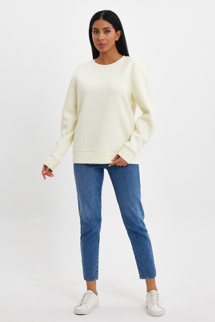 Süperlife Kadın Bisiklet Yaka Rahat Kalıp 3 iplik İçi Polarlı Kalın Sweatshirt SPR24SWK36