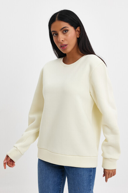 Süperlife Kadın Bisiklet Yaka Rahat Kalıp 3 iplik İçi Polarlı Kalın Sweatshirt SPR24SWK36