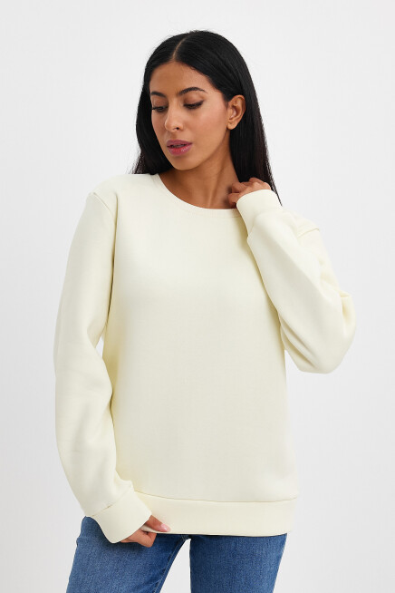 Süperlife Kadın Bisiklet Yaka Rahat Kalıp 3 iplik İçi Polarlı Kalın Sweatshirt SPR24SWK36