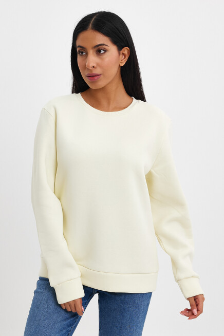 Süperlife Kadın Bisiklet Yaka Rahat Kalıp 3 iplik İçi Polarlı Kalın Sweatshirt SPR24SWK36